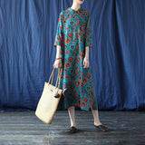Prestige Cotton-Linen Digital Print Cheongsam Dress