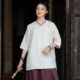 Bryony Linen Frog-Button Cheongsam Top