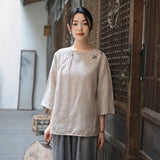 Nova Linen Embroidered Cheongsam Top