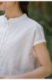 Prelude Pure White Cotton-Linen Cheongsam Top