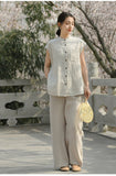 Verse Linen Pure White Cheongsam Shirt