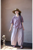 Spica Purple Jade Cotton Wide-Leg Cheongsam Pants