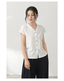 Kassandra Linen Blend Cardigan Cheongsam Top