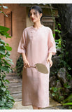 Hibiscus Light Blue Ramie Embroidered Cheongsam Dress