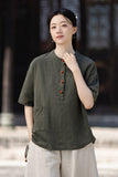 Pearl Linen Color Loose Cheongsam Top