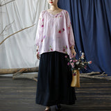 Eva Pink Floral Linen Cheongsam Top