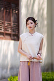 Fortune Linen Lilac Pink Cheongsam Top