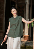 Georgiana Linen Mandarins Collar Cheongsam Top
