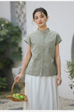 Prelude Pure White Cotton-Linen Cheongsam Top
