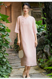 Hibiscus Light Blue Ramie Embroidered Cheongsam Dress