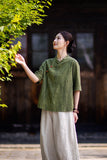 Rhiannon Tie-Dye Cotton-Linen Cheongsam Top