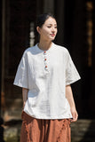 Leonie Linen Color-Block Cheongsam Top