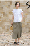 Sage Cotton High-Waist Skirt Cheongsam Pants