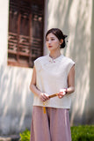 Fortune Linen Lilac Pink Cheongsam Top