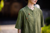 Rhiannon Tie-Dye Cotton-Linen Cheongsam Top