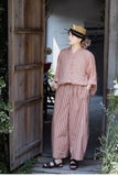 Ursula Tricolor Stripe Cotton Cheongsam Pants