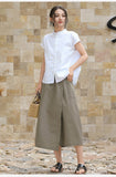 Sage Cotton High-Waist Skirt Cheongsam Pants