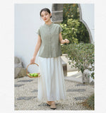Prelude Pure White Cotton-Linen Cheongsam Top