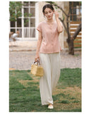 Kassandra Linen Blend Cardigan Cheongsam Top