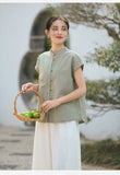Prelude Pure White Cotton-Linen Cheongsam Top