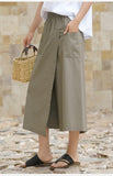 Sage Cotton High-Waist Skirt Cheongsam Pants