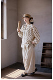 Lavender Black Rice Polka Dot Silk Cheongsam