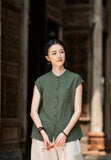 Georgiana Linen Mandarins Collar Cheongsam Top