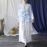 Peach Ramie Floral Cheongsam Top
