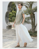 Prelude Pure White Cotton-Linen Cheongsam Top
