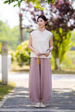 Fortune Linen Lilac Pink Cheongsam Top