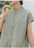 Prelude Pure White Cotton-Linen Cheongsam Top