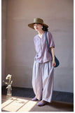 Spica Purple Jade Cotton Wide-Leg Cheongsam Pants