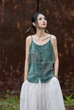 Patrician Linen Ramie Spliced Tie-Dye Tank Cheongsam Top