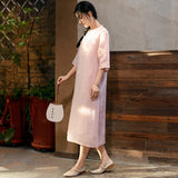Hibiscus Light Blue Ramie Embroidered Cheongsam Dress