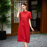 Serenity Crabapple Red Embroidered Cheongsam Dress