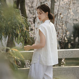 Verse Linen Pure White Cheongsam Shirt