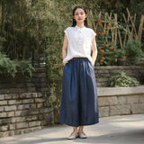 Xiomara Indigo Hemp Wide-Leg Cheongsam Pants