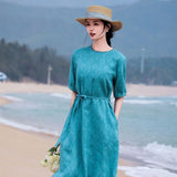 Crane Linen-Cotton Floral Cheongsam Dress