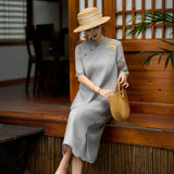 Eira Victory Gray A-Line Cheongsam Dress