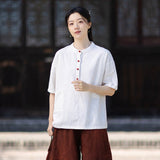 Pearl Linen Color Loose Cheongsam Top