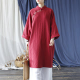 Chloe Wine Floral Cotton Cheongsam Dress