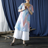 Zircon Floral Print Cotton Cheongsam Dress
