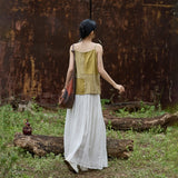 Patrician Linen Ramie Spliced Tie-Dye Tank Cheongsam Top