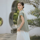 Prelude Pure White Cotton-Linen Cheongsam Top
