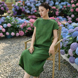 Daphne Linen Abstract Print Cheongsam Dress