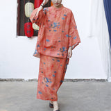 Scepter Ramie Printed Orange Morning Glory Cheongsam Skirt
