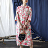 Verbena Pink Floral Cotton Cheongsam Dress