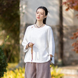 Regent Color-Block Raw Linen Cheongsam Top