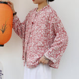 Fern Jacquard Floral Cotton-Linen Cheongsam Top