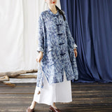 Zinnia Ramie Blue Loose Cheongsam Top